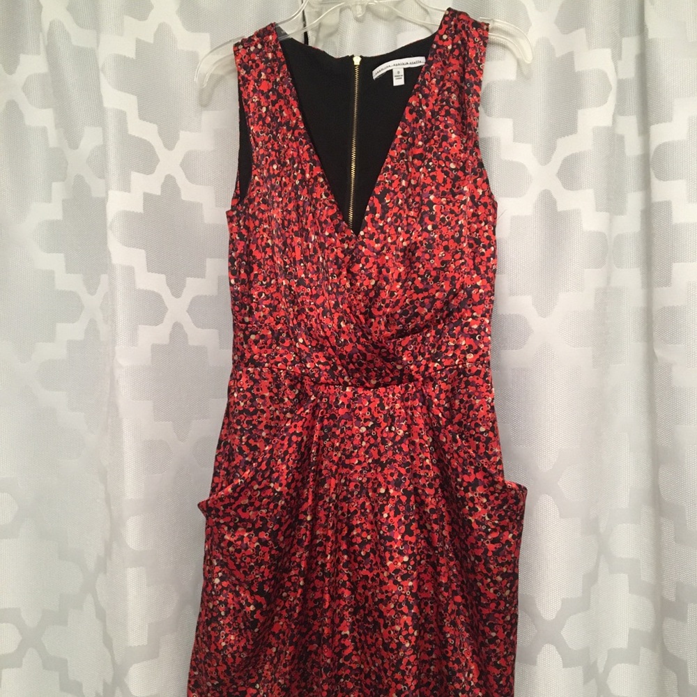 Red Silk Mini Dress with Pockets!